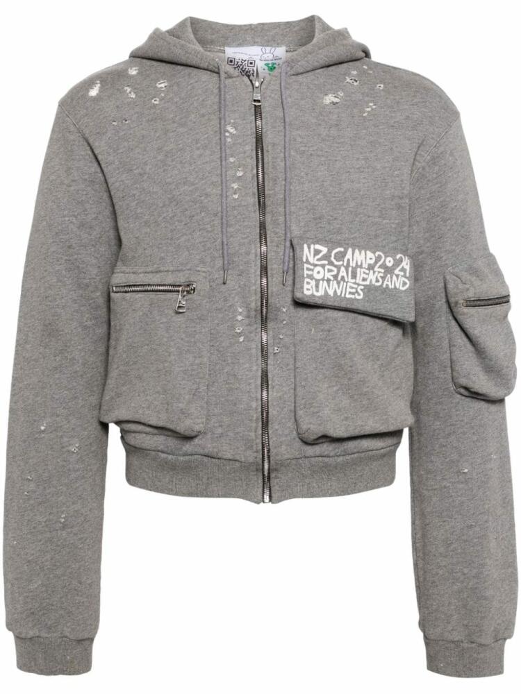 Natasha Zinko distressed logo-print hooded jacket - Grey Cover