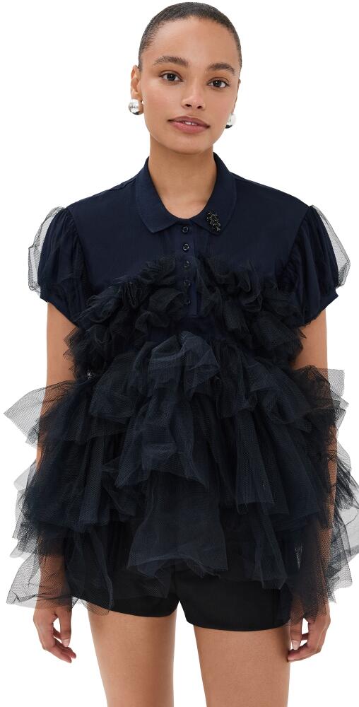 Simone Rocha Puff Sleeve Tulle Frill Polo Shirt Navy/Black/Jet Cover