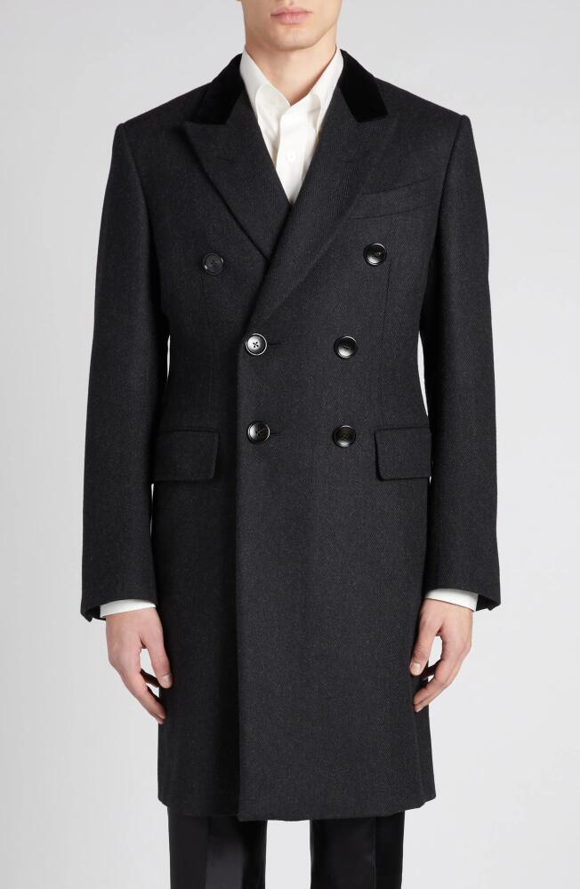 TOM FORD Double Breasted Herringbone Wool & Cashmere Coat in Ig690 Charcoal Cover