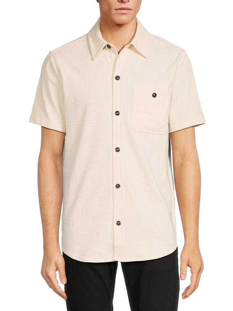 Karl Lagerfeld Paris Men's Textured Short Sleeve Button Down Shirt - Beige Cover