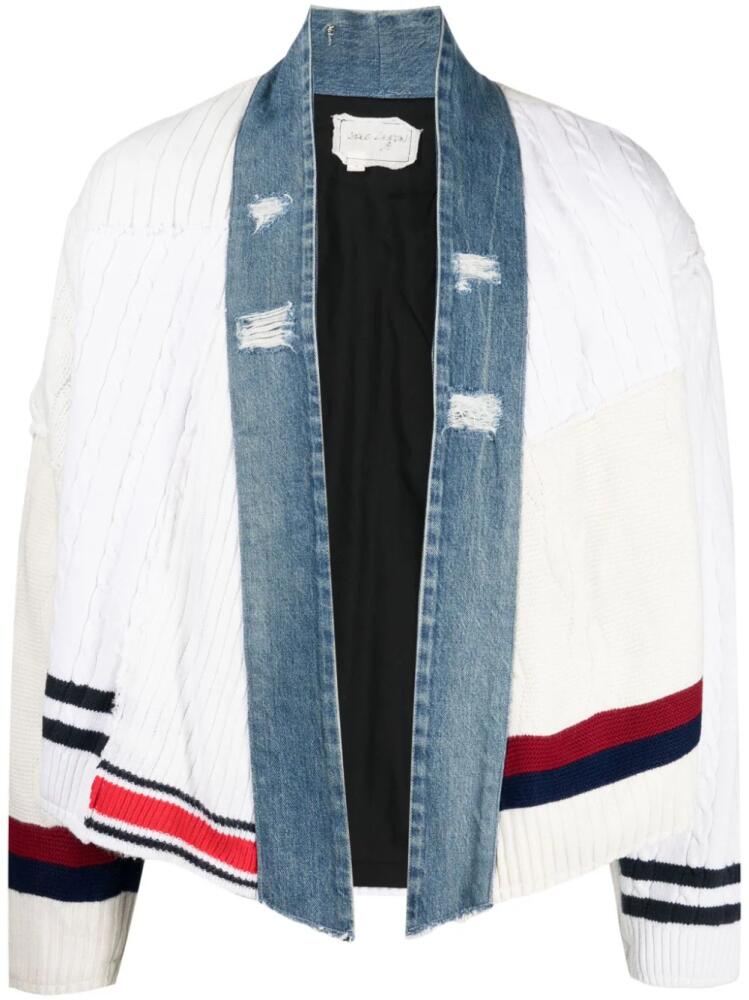 Greg Lauren panelled cable-knit cardigan - White Cover