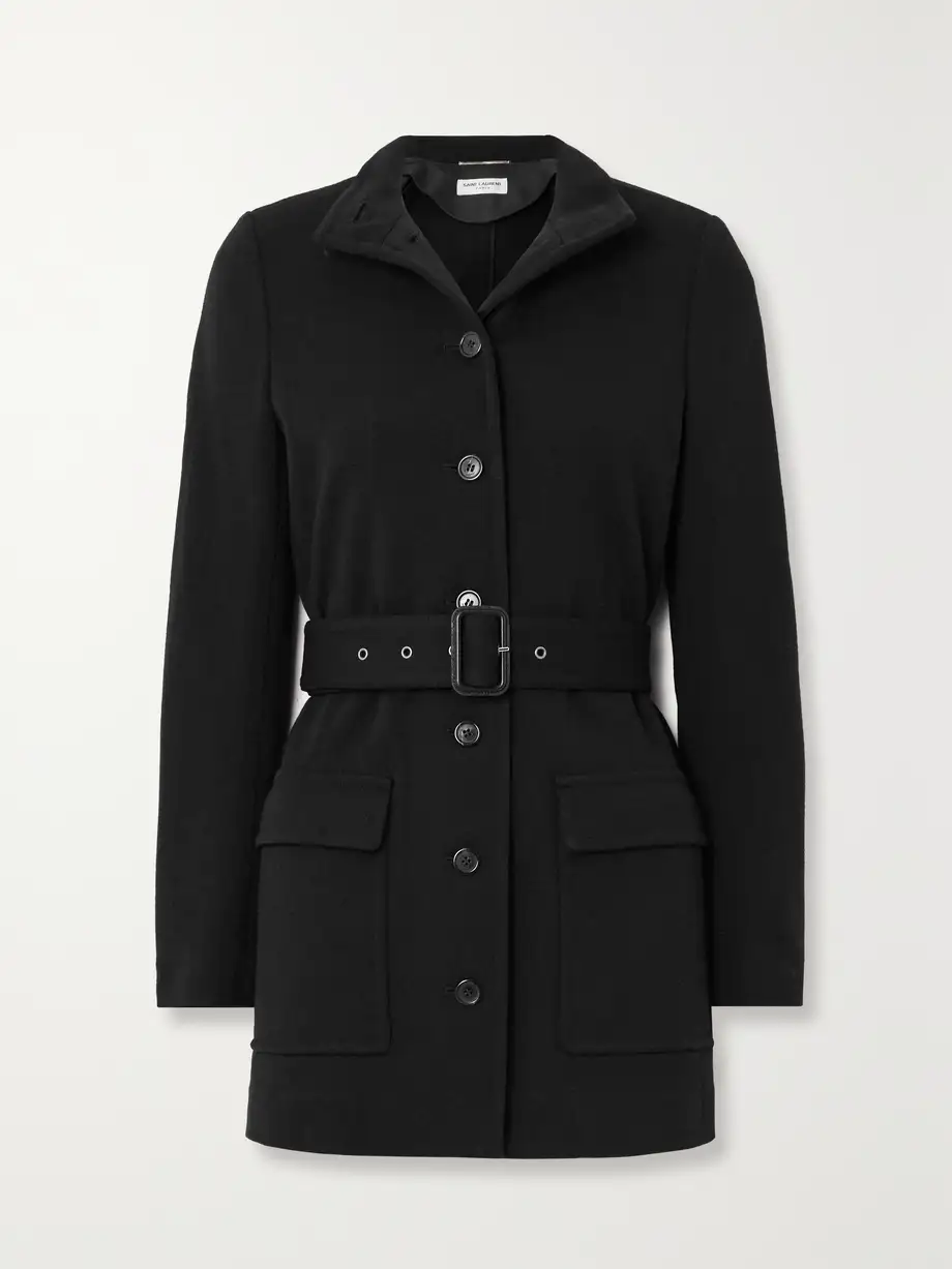 SAINT LAURENT - Belted Wool-blend Jacket - Black Cover