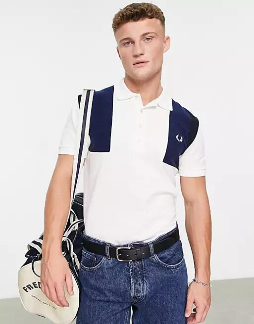 Fred Perry paneled towelling polo shirt in white Cover