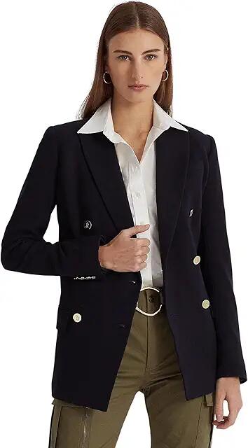 LAUREN Ralph Lauren Double-Breasted Wool Crepe Blazer (Lauren Navy) Women's Clothing Cover