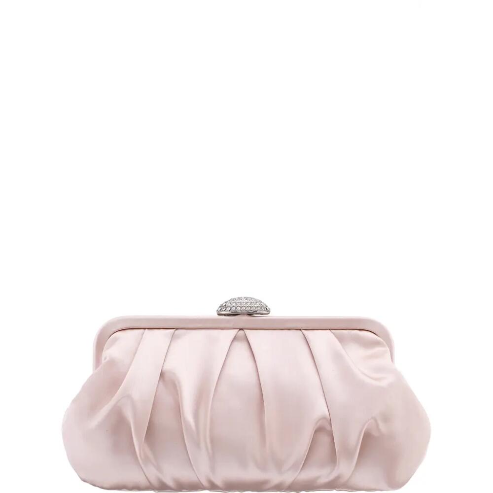 Nina Concord Pleated Satin Frame Clutch in Pearl Rose Cover