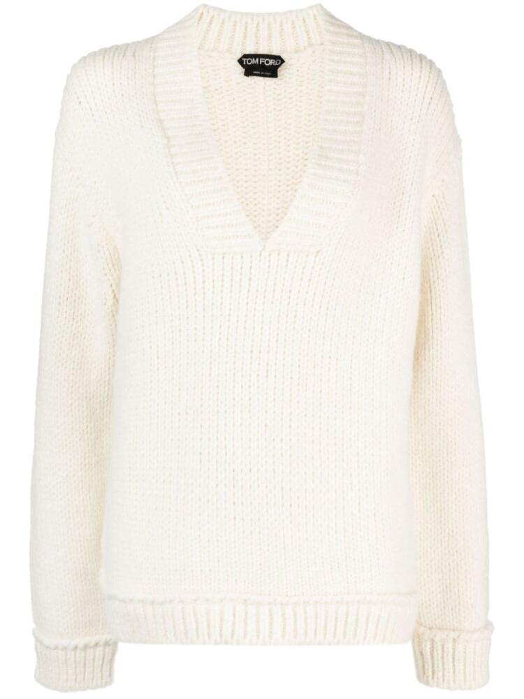 TOM FORD V-neck wool jumper - White Cover