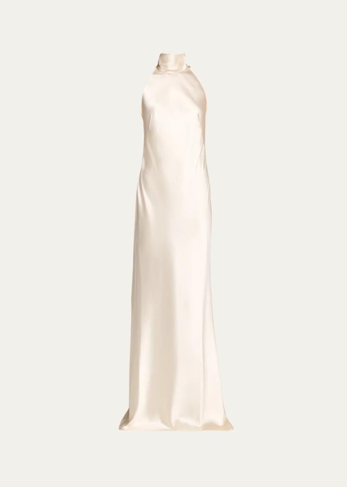 Ralph Lauren Chilton Stretch Satin Sleeveless Halter Gown Cover