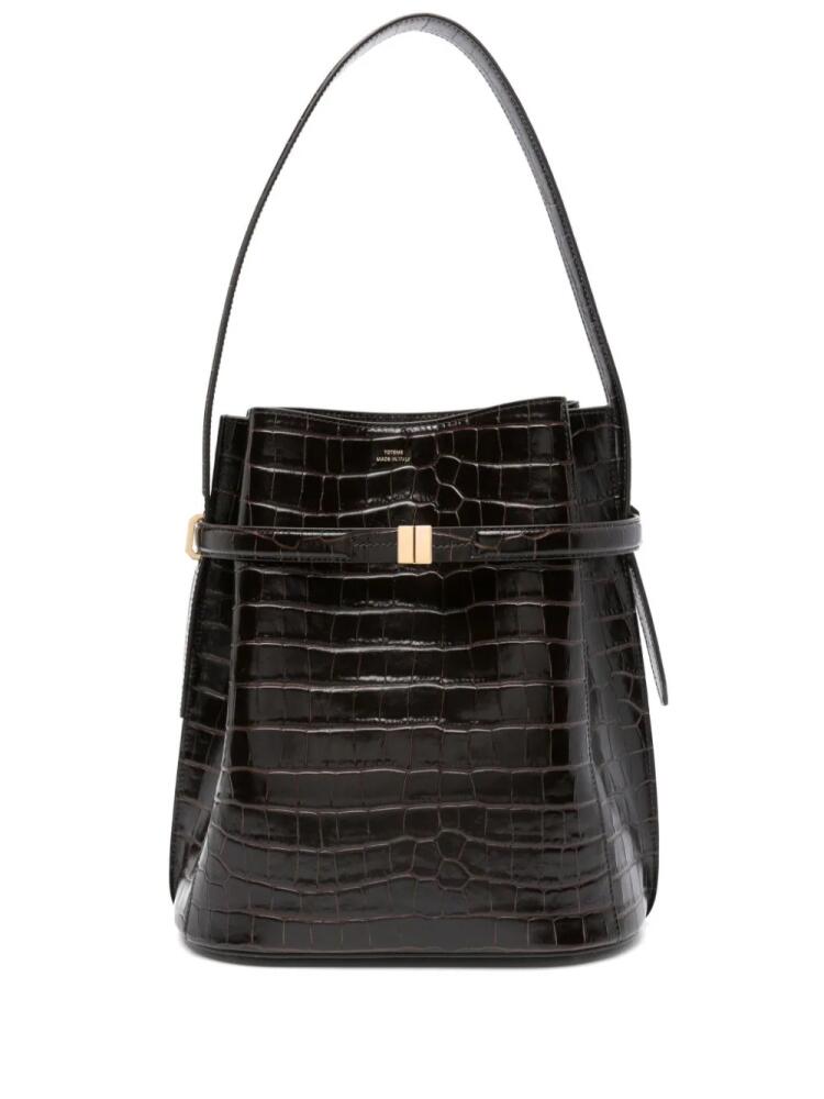 TOTEME belted crocodile-embossed bucket bag - Brown Cover