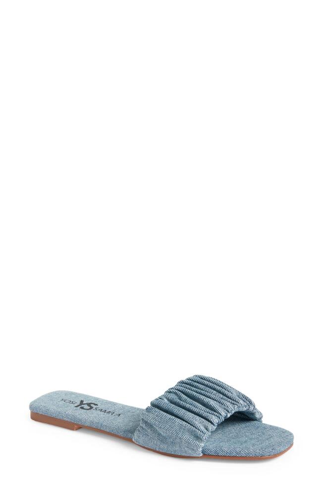 Yosi Samra Naomi Ruched Slide Sandal in Denim Cover