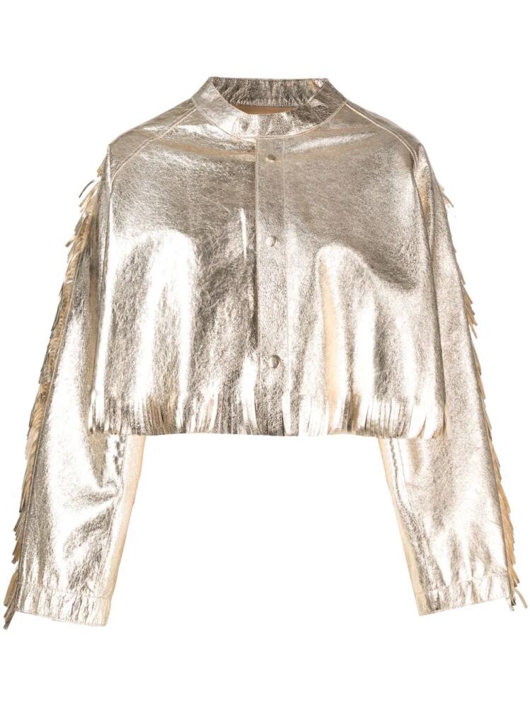 Forte Forte fringed leather cropped jacket - Gold Cover