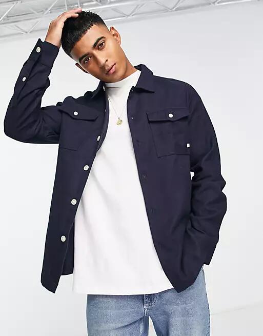 Farah Rocks brushed cotton overshirt in navy Cover