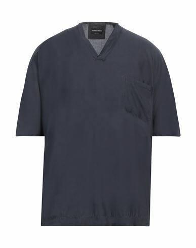 Giorgio Armani Man Shirt Midnight blue Lyocell, Silk Cover