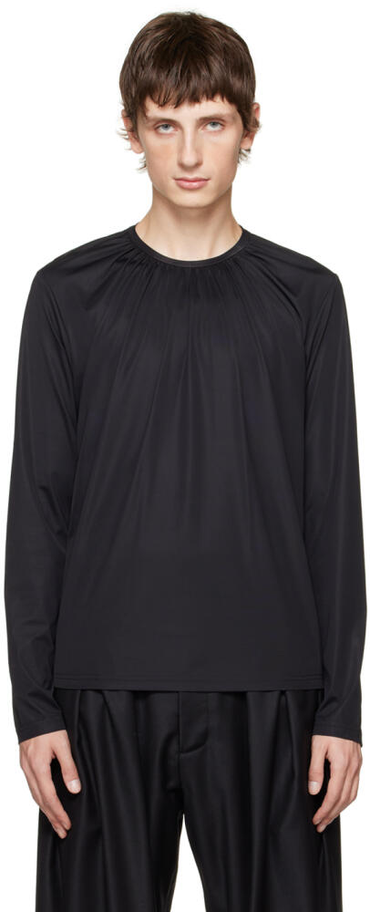 AARON ESH Black Gathered Neck Long Sleeve T-Shirt Cover