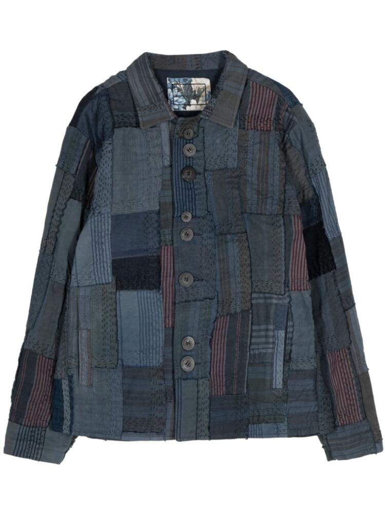 By Walid patchwork linen shirt jacket - Blue Cover