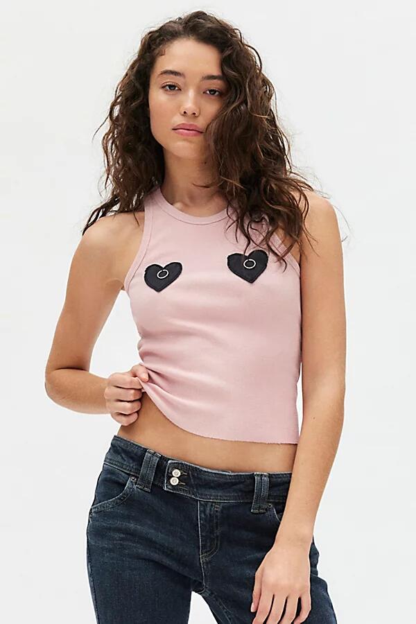 Heart Hardware Ribbed Knit Tank Top in Pink Cover