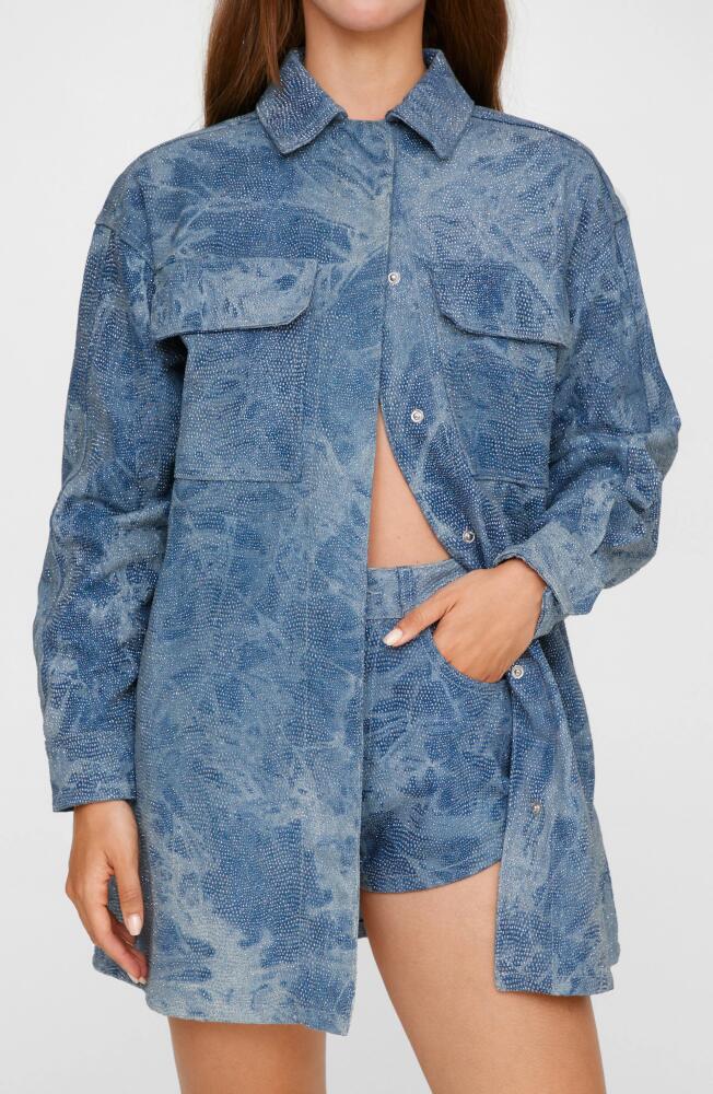 NASTY GAL Shimmer Denim Snap-Up Shirt in Authentic Denim Cover