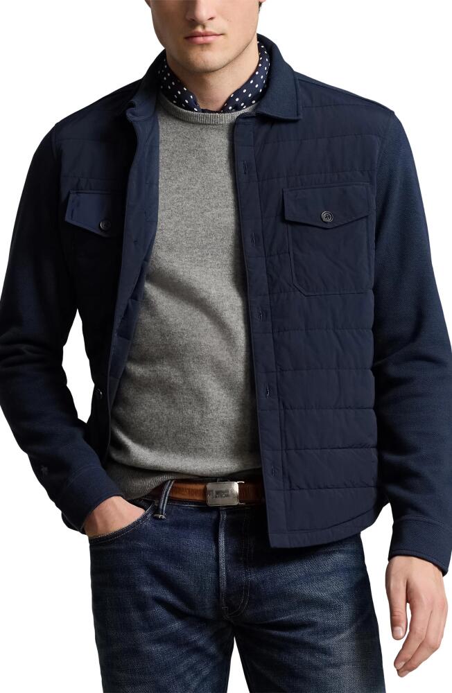 Polo Ralph Lauren Piqué Double Knit Quilted Shirt Jacket in Aviator Navy/Windsor Heather Cover