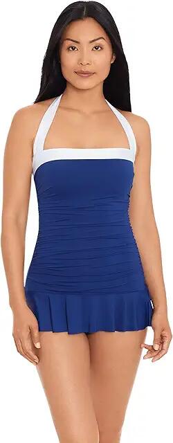 LAUREN Ralph Lauren Bel Air Skirted Bandeau One-Piece (Sapphire) Women's Swimsuits One Piece Cover