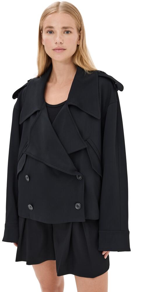 Another Tomorrow Fluid Cropped Trench Coat Black Cover