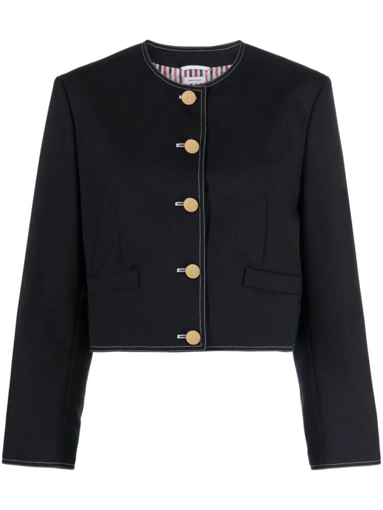 Thom Browne RWB-detail wool cropped jacket - Blue Cover