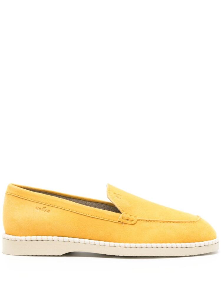 Hogan logo-debossed suede loafers - Yellow Cover