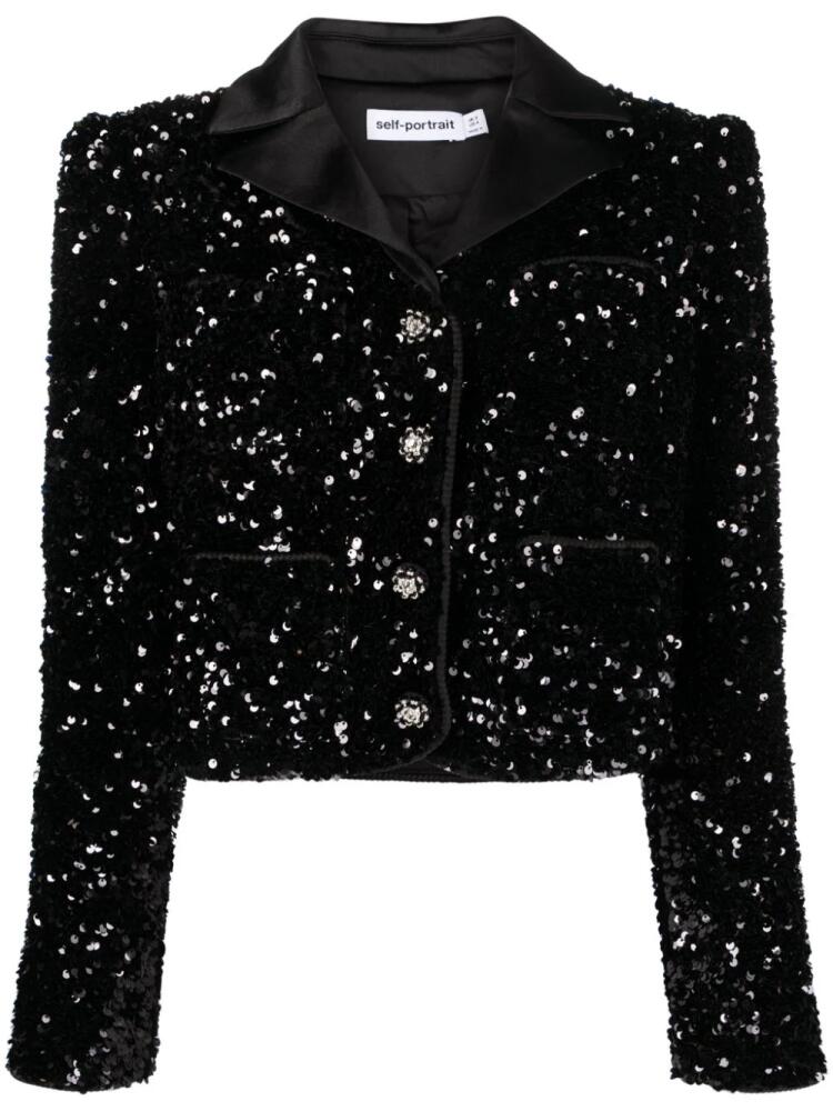 Self-Portrait sequinned cropped blazer - Black Cover