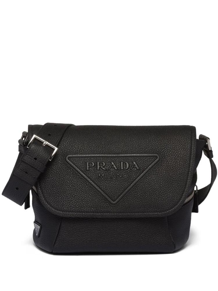 Prada logo-embossed leather messenger bag - Black Cover