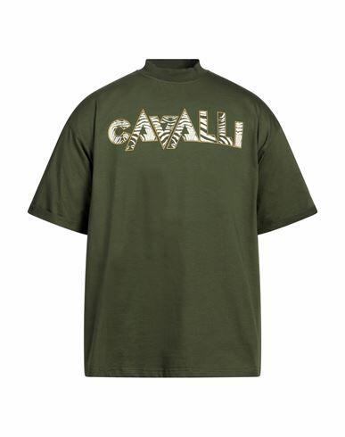 Roberto Cavalli Man T-shirt Military green Cotton Cover