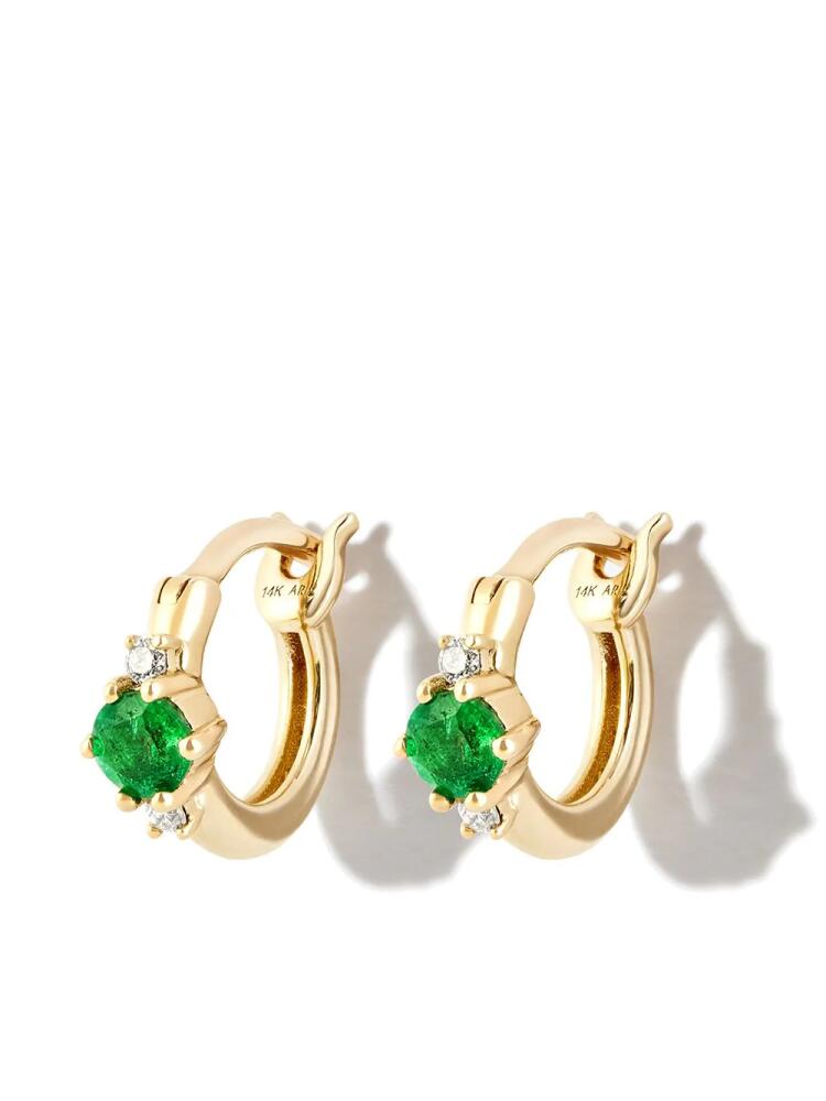 Adina Reyter 14kt yellow gold emerald diamond huggie hoop earrings Cover