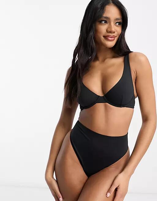 ASOS DESIGN Marina smoothing high-waist thong in black Cover