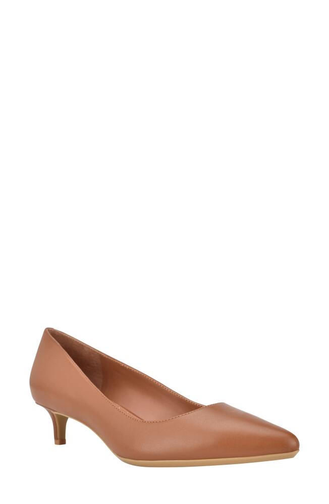 Calvin Klein Gabrianna Kitten Heel Pump in Medium Brown Leather Cover