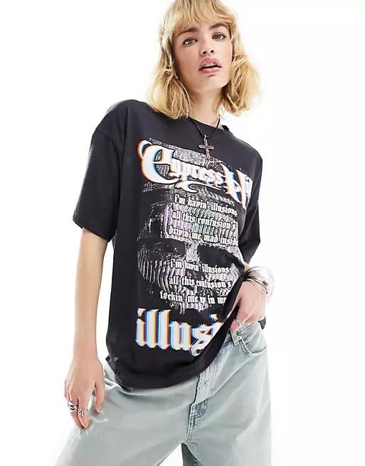 Daisy Street oversized Cypress Hill illusions t-shirt in charcoal-Black Cover