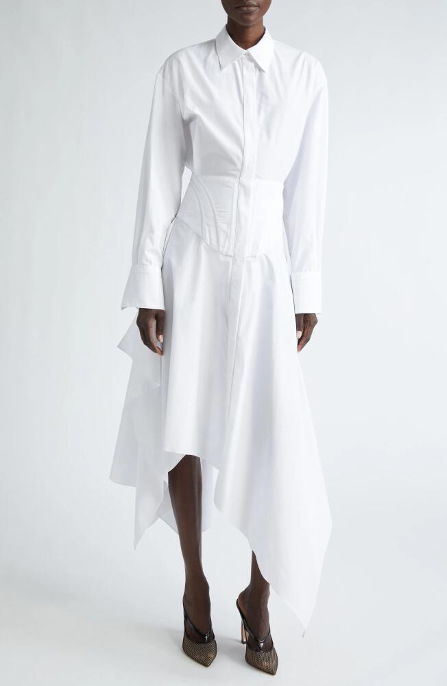 MUGLER Asymmetric Long Sleeve Poplin Shirtdress in Blanc Optique Cover