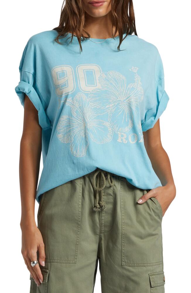 Roxy Hibiscus Collegiate Oversize Cotton Graphic T-Shirt in Maui Blue Cover