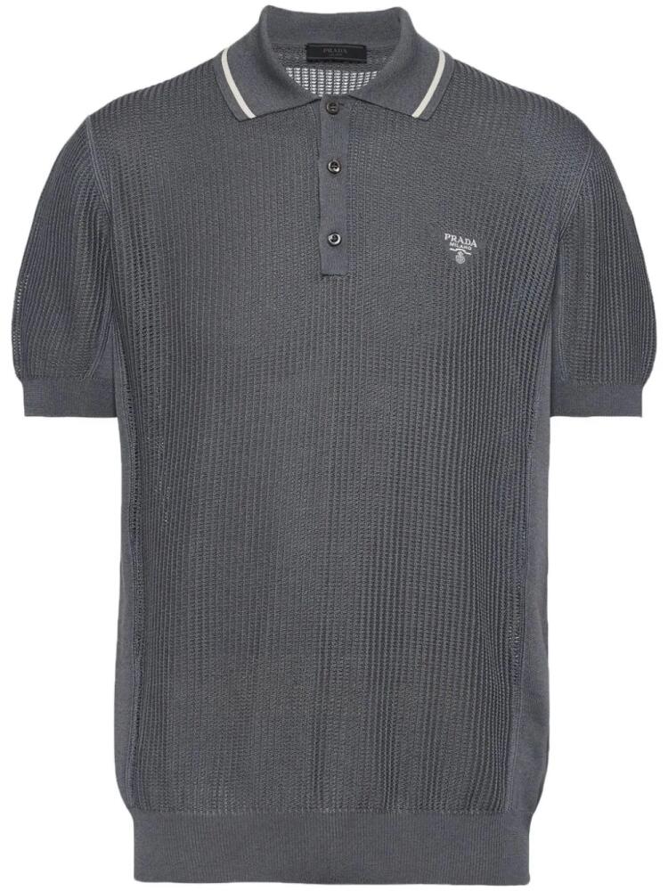 Prada short-sleeve cotton-silk polo shirt - Grey Cover