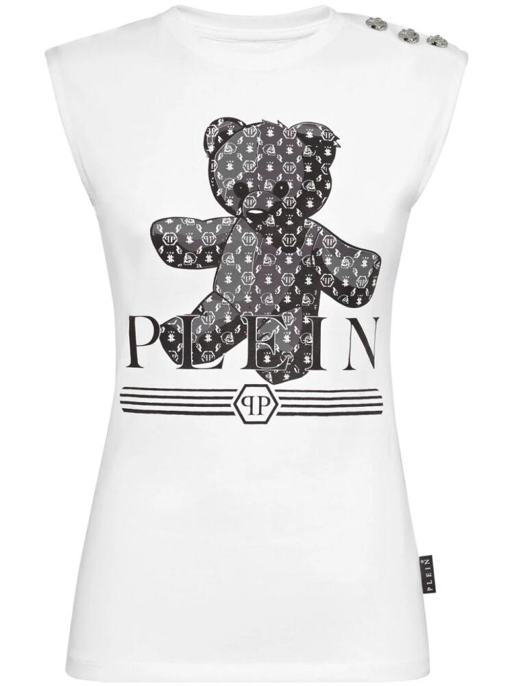 Philipp Plein teddy bear-print cotton tank top - White Cover