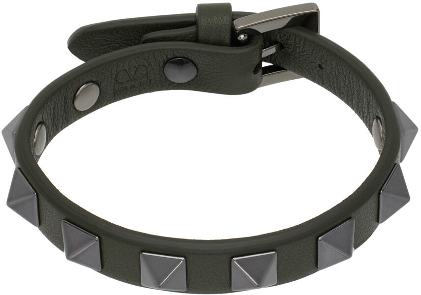 Valentino Garavani Green Rockstud Leather Bracelet Cover