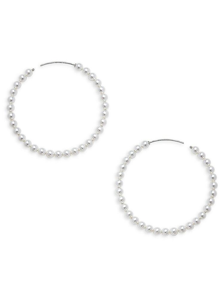 Adriana Orsini Women's Perle Rhodium Plated & Simulated Pearl Large Hoop Earrings Cover