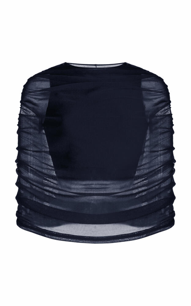 Brandon Maxwell - The Lyra Ruched Sheer Knit Top - Navy Cover