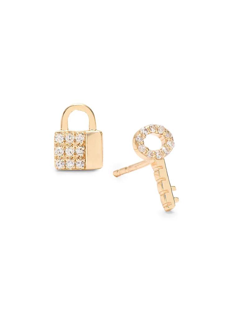 Saks Fifth Avenue Women's 14K Yellow Gold & 0.7 TCW Diamond Lock Key Stud Earrings Cover