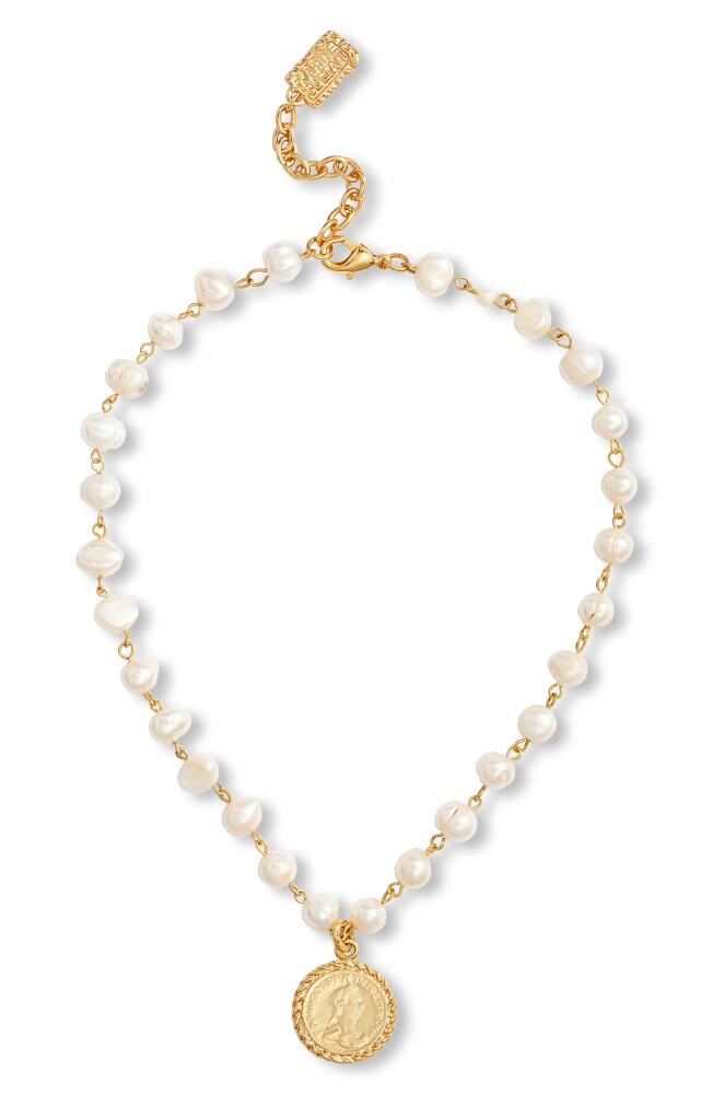 Karine Sultan Freshwater Pearl Station Medallion Necklace in Gold Cover