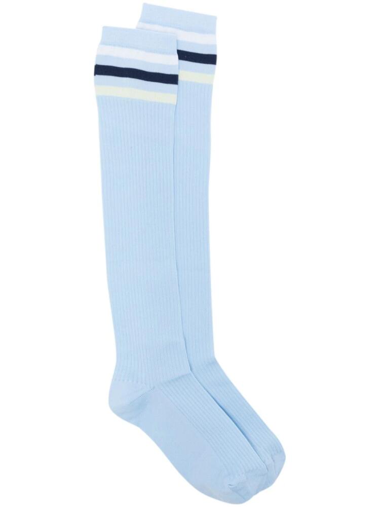 Marni striped-edge ribbed knee socks - Blue Cover