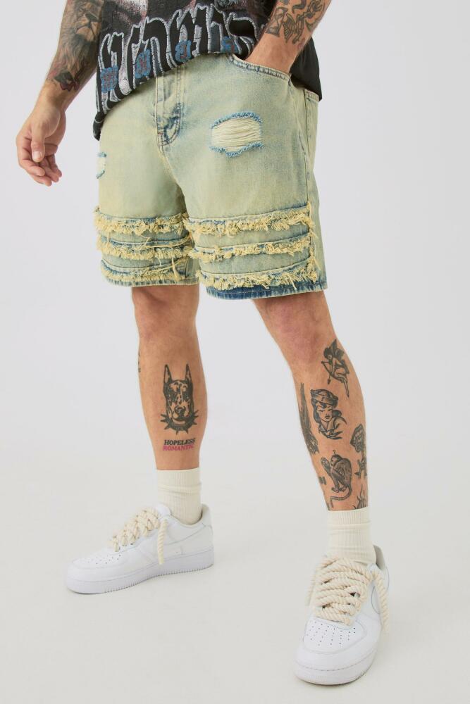 boohoo Mens Relaxed Rigid Distressed Jean Shorts In Light Blue Cover