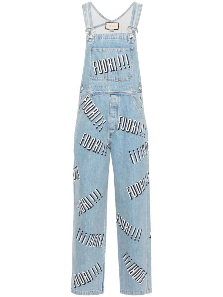 Gucci Fuori slogan denim overalls - Blue Cover