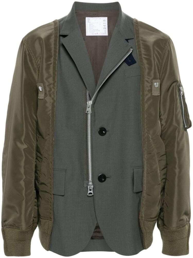 sacai suiting-style panelled jacket - Green Cover