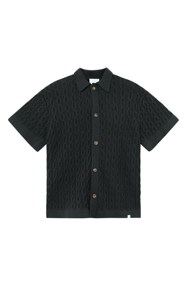 Les Deux Garrett Knit Cotton Short Sleeve Button-Up Shirt in Dark Navy Cover