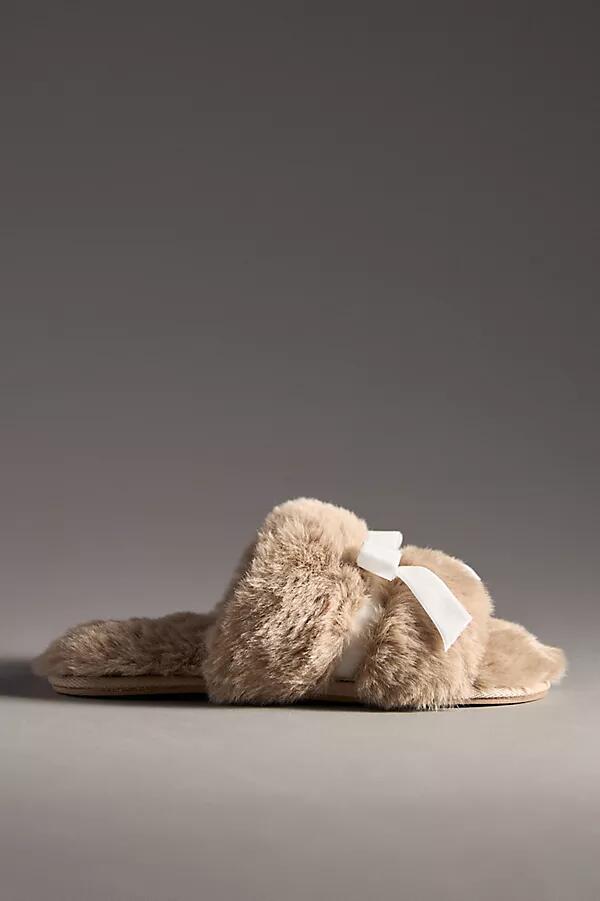 Maeve Faux-Fur Open-Toe Bow Slippers Cover