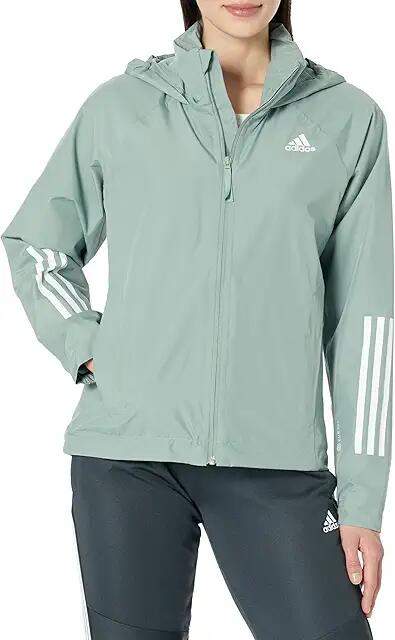 adidas Outdoor BSC 3-Stripes Rain.Rdy Jacket (Silver Green) Women's Clothing Cover