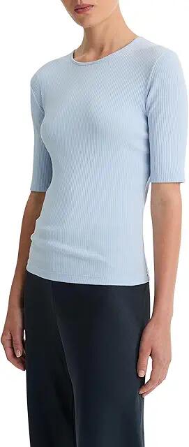 Vince Ribbed Elbow Sleeve Crew Tee (Porcelain Blue) Women's Clothing Cover