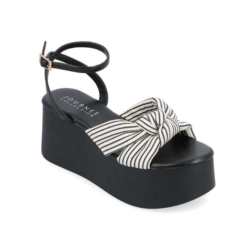 Journee Collection Lailee Wedge Sandal | Women's | Black/White Stripe Cover